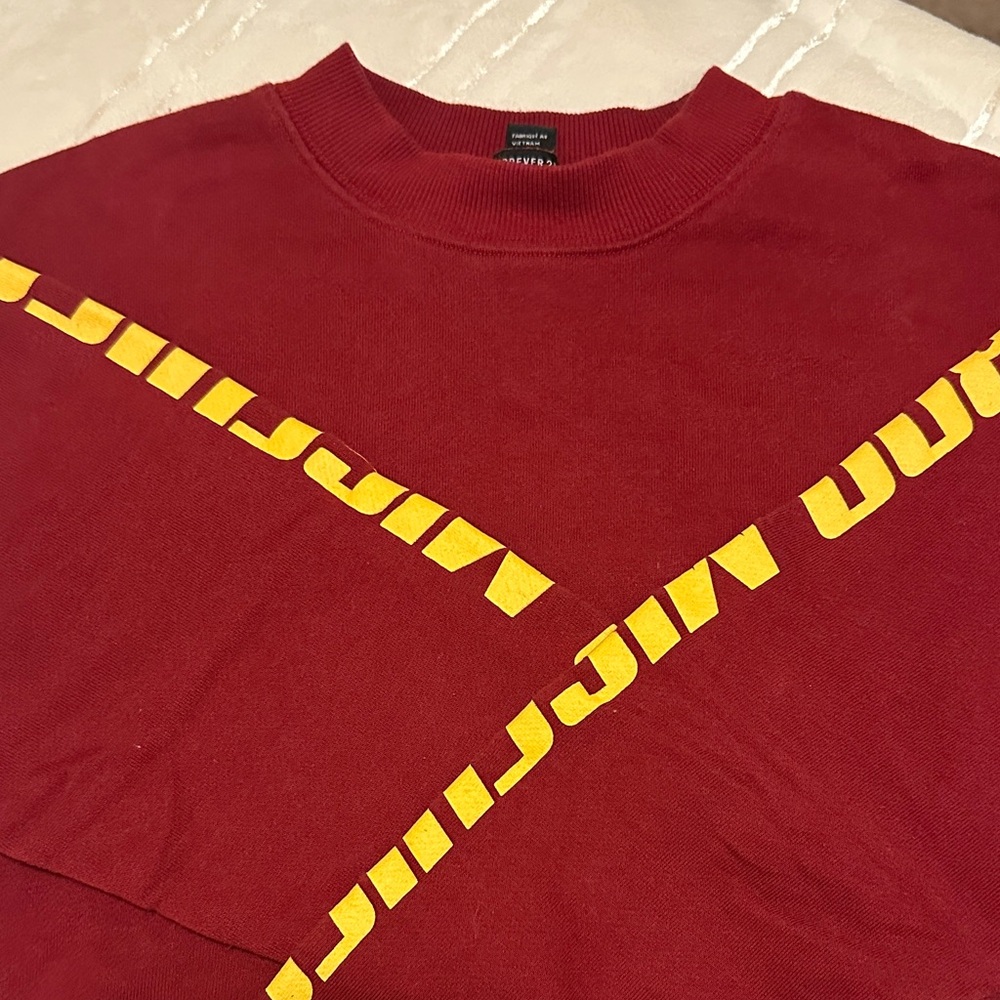 Cropped Red crewneck with Yellow Graphic text